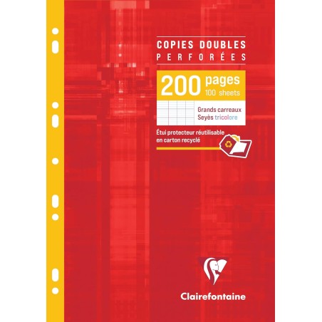Clairefontaine 4711C Un Étui de Copies Doubles Perforées - A4 21x29,7 cm - 200 Pages Grands Carreaux - Papier Blanc 90 g - Étui 