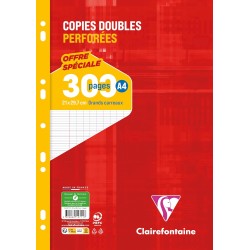 Clairefontaine 14711C Un Paquet de Copies Doubles Perforées sous Film - A4 21x29,7 cm - 300 Pages Grands Carreaux - Papier Blanc