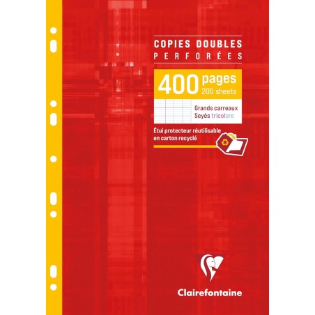 Clairefontaine 4791C Un Étui de Copies Doubles Perforées - A4 21x29,7 cm - 400 Pages Grands Carreaux - Papier Blanc 90 g - Étui 