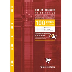 Clairefontaine 47222C Un Étui de Copies Doubles Perforées - A4 21x29,7 cm - 100 Pages Petits Carreaux avec Marge - Papier Blanc 