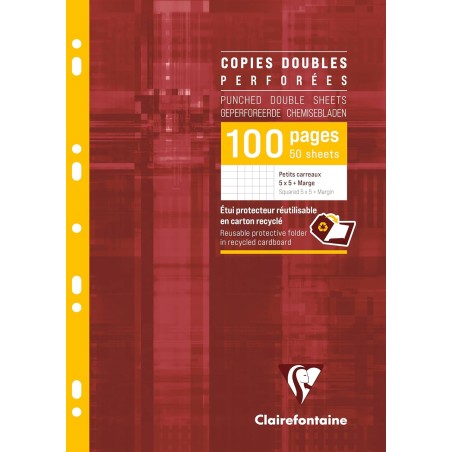 Clairefontaine 47222C Un Étui de Copies Doubles Perforées - A4 21x29,7 cm - 100 Pages Petits Carreaux avec Marge - Papier Blanc 