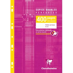 Clairefontaine 4792C Un Étui de Copies Doubles Perforées - A4 21x29,7 cm - 400 Pages Petits Carreaux - Papier Blanc 90 g - Étui 