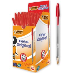 BIC Cristal Original Stylos-Bille Pointe Moyenne (1,0 mm) - Parfait pour l'Ecole et au Bureau - Rouge, Boîte de 50