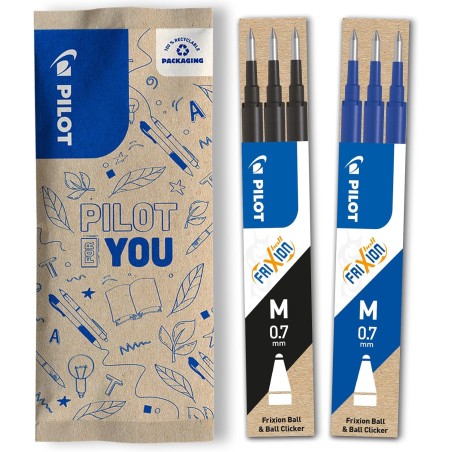 PILOT - Lot de 2 étuis de 3 recharges Frixion pour stylo effaçable. Compatibles Frixion Ball et Frixion Ball Clicker - 1 Noir, 1
