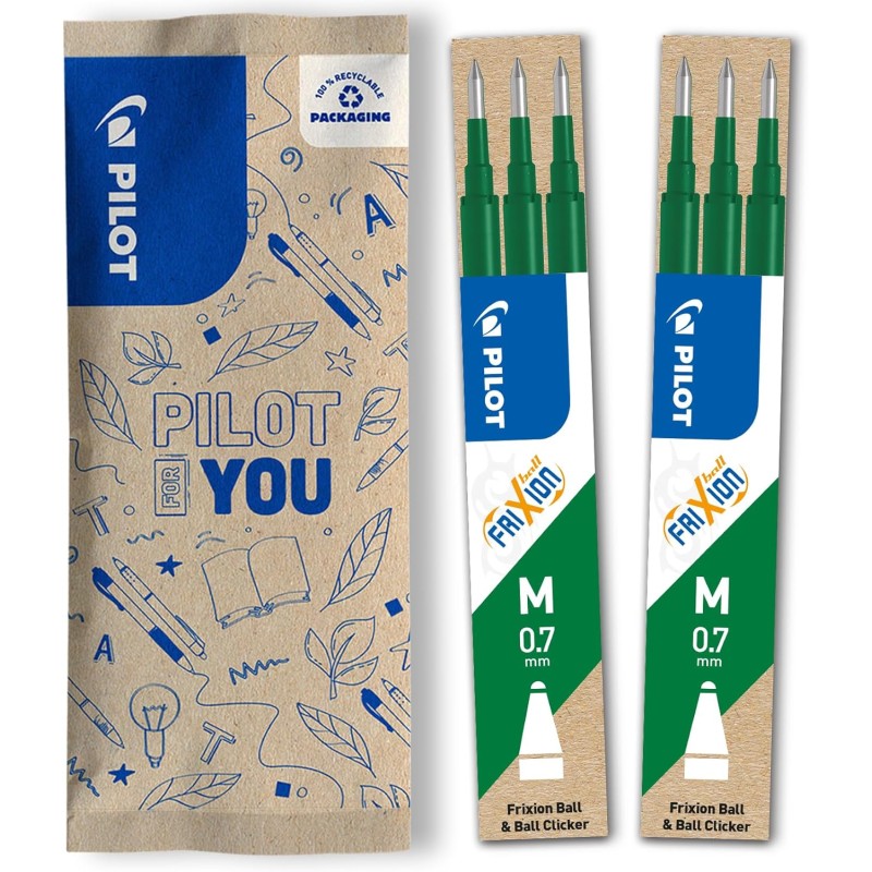 PILOT - Lot de 2 étuis de 3 recharges Frixion pour stylo effaçable. Compatibles Frixion Ball et Frixion Ball Clicker - Vert - Po