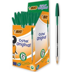 BIC Cristal Original Stylos-Bille Pointe Moyenne (1,0 mm) - Parfait pour l'Ecole et au Bureau - Vert, Boîte de 50