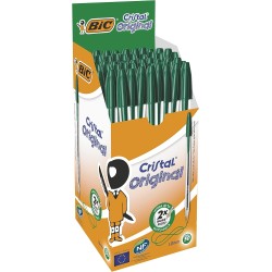 BIC Cristal Original Stylos-Bille Pointe Moyenne (1,0 mm) - Parfait pour l'Ecole et au Bureau - Vert, Boîte de 50