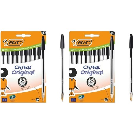 BIC Cristal Original Stylos-Bille Pointe Moyenne (1,0 mm) - Parfait pour l'Ecole et au Bureau - Noir, Boîte carton de 10 (Lot de