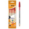 BIC Cristal Original Stylos-Bille Pointe Moyenne (1,0 mm) - Encre Rouge, Corps Translucide, Pochette de 4