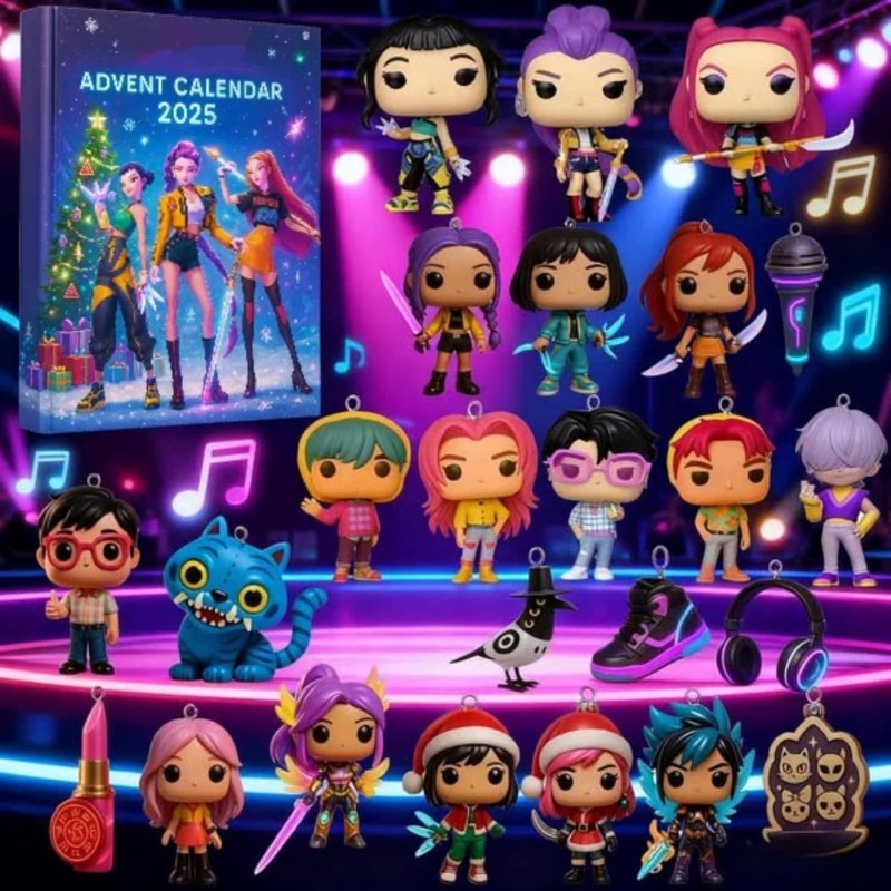 Calendrier de l'Avent K Pop De-mon H-Hunters Merch,KKPop H-Hunters Noël 2025 Avec Compte à Rebours de 24 Jours,K-POP Huntrix Fig