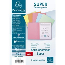 Exacompta - Réf. 850300E - Paquet de 30 sous-chemises SUPER 60 g/m2 aux couleurs pastel - sous chemises certifiées PEFC™ - Dimen