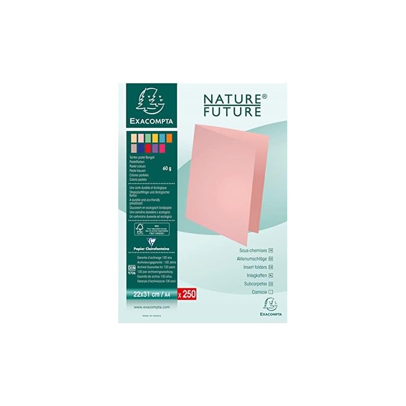 Exacompta - Réf. 850006E - Carton de 5 paquets de 250 sous-chemises SUPER 60 g/m2 aux couleurs pastel - sous chemises certifiées