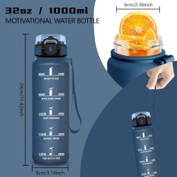 Gourde- 1l- Gourde Sport Anti-Fuite, Gourdes Paille pour Musculation, Gourdes Graduée avec Marqueur de Temps, Gourd Motivation, 