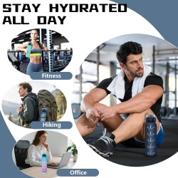 Gourde- 1l- Gourde Sport Anti-Fuite, Gourdes Paille pour Musculation, Gourdes Graduée avec Marqueur de Temps, Gourd Motivation, 