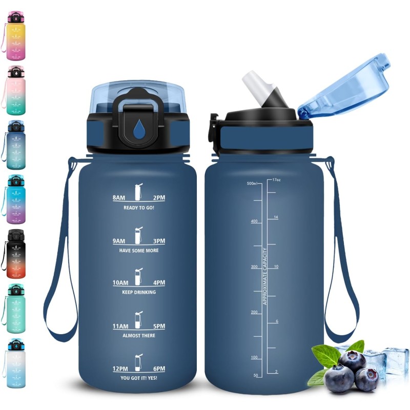 Gourde, 500ml Gourde Enfant, Gourdes avec Paille, Anti-Fuite, Gourdes Sport, Facile à Nettoyer, Gourd Graduée avec Slogan de Mot