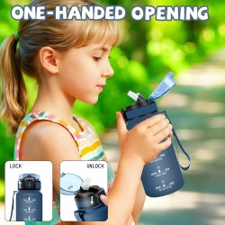Gourde, 500ml Gourde Enfant, Gourdes avec Paille, Anti-Fuite, Gourdes Sport, Facile à Nettoyer, Gourd Graduée avec Slogan de Mot