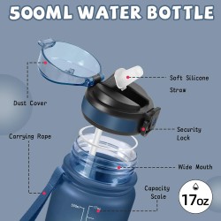 Gourde, 500ml Gourde Enfant, Gourdes avec Paille, Anti-Fuite, Gourdes Sport, Facile à Nettoyer, Gourd Graduée avec Slogan de Mot