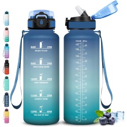 Gourde 1.5L, Gourde Sport avec Paille, Gourdes Motivation avec Marqueur de Temps, Gourdes de Camping et Randonnée anti Fuite, Fa