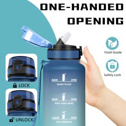 Gourde 1.5L, Gourde Sport avec Paille, Gourdes Motivation avec Marqueur de Temps, Gourdes de Camping et Randonnée anti Fuite, Fa