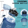 Gourde 1.5L, Gourde Sport avec Paille, Gourdes Motivation avec Marqueur de Temps, Gourdes de Camping et Randonnée anti Fuite, Fa