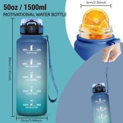 Gourde 1.5L, Gourde Sport avec Paille, Gourdes Motivation avec Marqueur de Temps, Gourdes de Camping et Randonnée anti Fuite, Fa