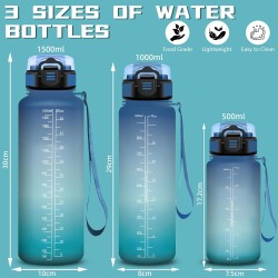 Gourde 1.5L, Gourde Sport avec Paille, Gourdes Motivation avec Marqueur de Temps, Gourdes de Camping et Randonnée anti Fuite, Fa
