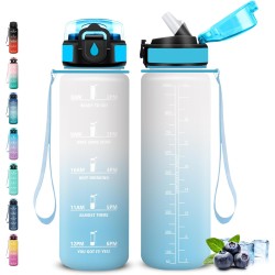 Gourde 1l, Gourde Sport avec Paille, Gourdes Motivation avec Marqueur de Temps, Gourdes Reutilisable anti Fuite, Gourd Randonnée