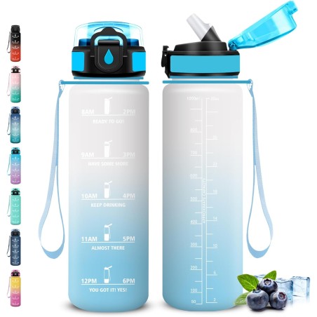Gourde 1l, Gourde Sport avec Paille, Gourdes Motivation avec Marqueur de Temps, Gourdes Reutilisable anti Fuite, Gourd Randonnée