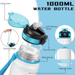 Gourde 1l, Gourde Sport avec Paille, Gourdes Motivation avec Marqueur de Temps, Gourdes Reutilisable anti Fuite, Gourd Randonnée