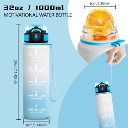 Gourde 1l, Gourde Sport avec Paille, Gourdes Motivation avec Marqueur de Temps, Gourdes Reutilisable anti Fuite, Gourd Randonnée