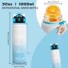 Gourde 1l, Gourde Sport avec Paille, Gourdes Motivation avec Marqueur de Temps, Gourdes Reutilisable anti Fuite, Gourd Randonnée