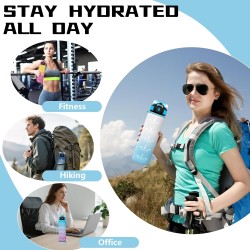 Gourde 1l, Gourde Sport avec Paille, Gourdes Motivation avec Marqueur de Temps, Gourdes Reutilisable anti Fuite, Gourd Randonnée