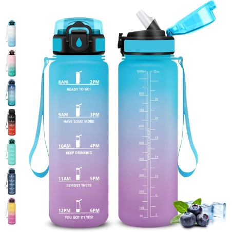Gourde, Gourde 1l avec Paille, Gourdes Sport, anti Fuite, Gourdes Graduée avec Slogan de Motivation, Gourd Motivation, Facile à 