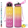 Gourde 1l, Gourde Sport Anti-Fuite, Gourdes avec Paille pour Randonnée, Gourdes Motivation avec Marqueur de Temps, Gourd Adulte,