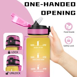 Gourde 1l, Gourde Sport Anti-Fuite, Gourdes avec Paille pour Randonnée, Gourdes Motivation avec Marqueur de Temps, Gourd Adulte,