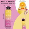 Gourde 1l, Gourde Sport Anti-Fuite, Gourdes avec Paille pour Randonnée, Gourdes Motivation avec Marqueur de Temps, Gourd Adulte,