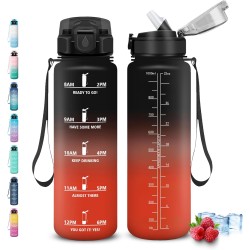 Grsta Gourde 1l, Gourde Sport, Gourdes avec Paille, Facile à Nettoyer, Gourdes Randonnée, avec Marqueur de Temps, Gourd Plastiqu