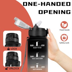Grsta Gourde 1l, Gourde Sport, Gourdes avec Paille, Facile à Nettoyer, Gourdes Randonnée, avec Marqueur de Temps, Gourd Plastiqu