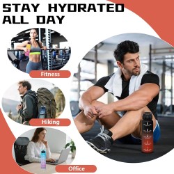 Grsta Gourde 1l, Gourde Sport, Gourdes avec Paille, Facile à Nettoyer, Gourdes Randonnée, avec Marqueur de Temps, Gourd Plastiqu