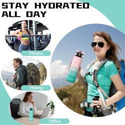 Gourde, Gourde 1l, Anti-Fuite, Gourdes Sport avec Paille, Gourdes Reutilisable avec Slogan de Motivation, Facile à Transporter, 