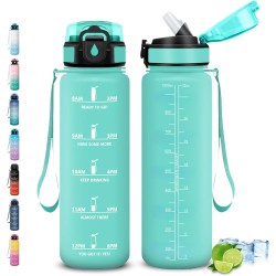 Gourde 1l, Gourde Sport avec Paille, Gourdes Graduée avec Slogan de Motivation, Gourdes Motivation, Facile à Nettoyer, Gourd Adu