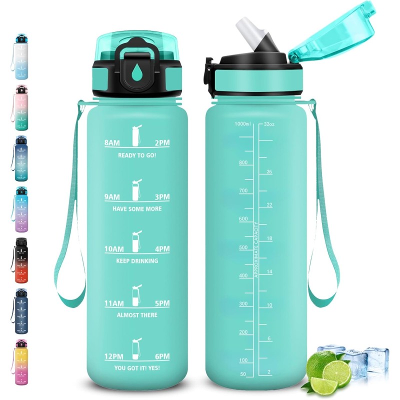 Gourde 1l, Gourde Sport avec Paille, Gourdes Graduée avec Slogan de Motivation, Gourdes Motivation, Facile à Nettoyer, Gourd Adu