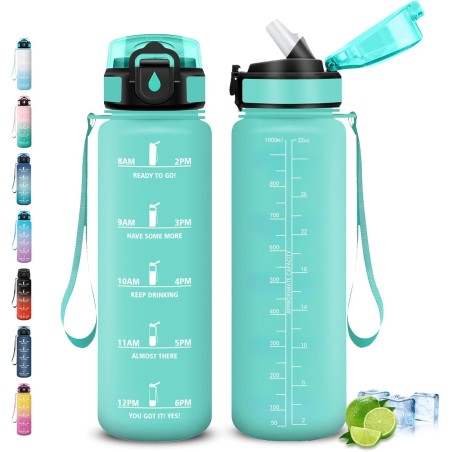 Gourde 1l, Gourde Sport avec Paille, Gourdes Graduée avec Slogan de Motivation, Gourdes Motivation, Facile à Nettoyer, Gourd Adu