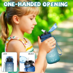 Grsta Gourde Enfant- 500ml- Gourde avec Paille, Facile à Transporter, Gourdes Motivation avec Marqueur de Temps, Bouteille Sport