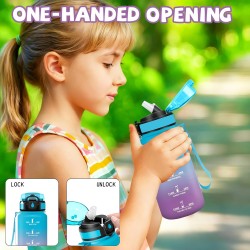 Gourde Enfant- 500ML- Gourde avec Slogan de Motivation, Gourdes Paille Enfant, Facile à Transporter, Bouteille Graduée anti Fuit