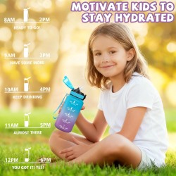 Gourde Enfant- 500ML- Gourde avec Slogan de Motivation, Gourdes Paille Enfant, Facile à Transporter, Bouteille Graduée anti Fuit