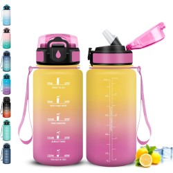 Gourde, 500ml Gourde Enfant, Gourdes Paille anti Fuite, Gourdes Motivation avec Marqueur de Temps, Gourd Reutilisable, Facile à 