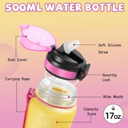 Gourde, 500ml Gourde Enfant, Gourdes Paille anti Fuite, Gourdes Motivation avec Marqueur de Temps, Gourd Reutilisable, Facile à 