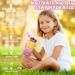 Gourde, 500ml Gourde Enfant, Gourdes Paille anti Fuite, Gourdes Motivation avec Marqueur de Temps, Gourd Reutilisable, Facile à 