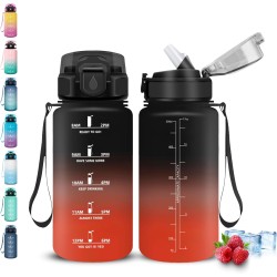 Gourde- 500ml- Gourde Enfant, Gourdes Paille anti Fuite, Gourdes Graduée pour 1 Journee, avec Marqueur de Temps, Gourd Motivatio
